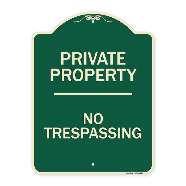 Signmission Designer Series Sign-No Trespassing, Green Heavy-Gauge Aluminum, 24" H, G-1824-9811 A-DES-G-1824-9811 - main